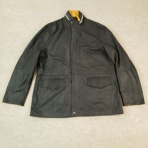 Calzaiuoli Leather Jacket Mens Size 50 Large Black Mock Neck Full Zip‎ Pockets